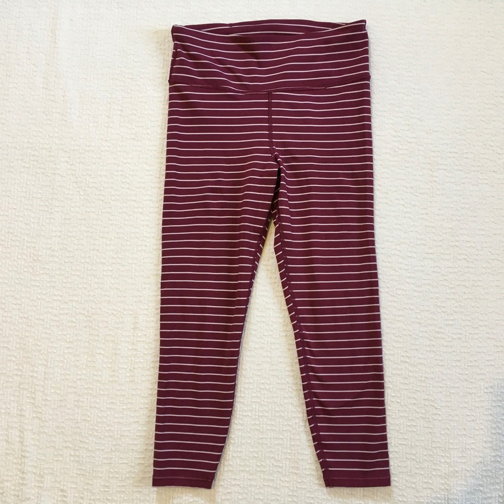 GapFit Blackout Technology Striped Leggings Burgundy White M Regular Athleisure